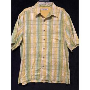 Tommy Bahama Silk Plaid Button‎ Up Short Sleeve Shirt Mens Size L